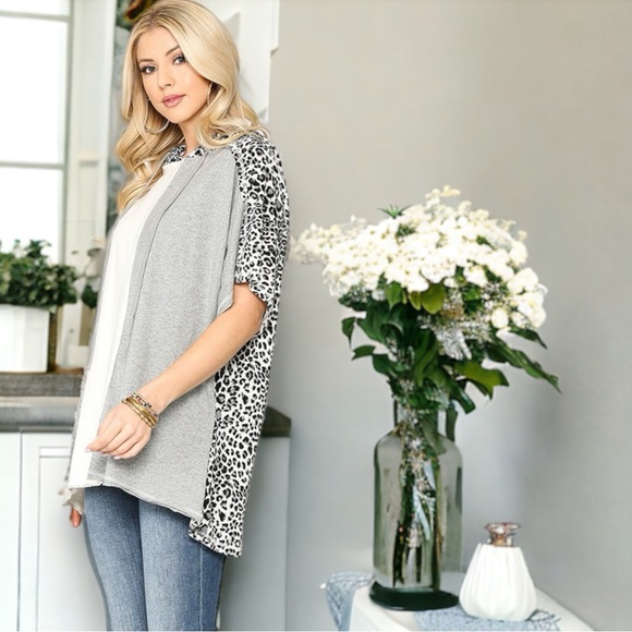 Leopard Print Colorblock Hooded Top - Picture 4 of 7